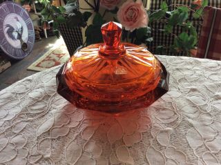 Vintage Viking Glass Amberina Orange Red Candy Dish Covered Dish