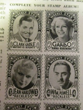 2 LOEW ' S WEEKLY MOVIE HERALDS 1935 JEAN HARLOW,  GARBO BOTH IN BOTH ISSUES 3