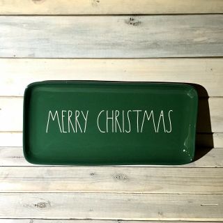 Rae Dunn Green Merry Christmas Tray/platter Nwt Htf Pottery