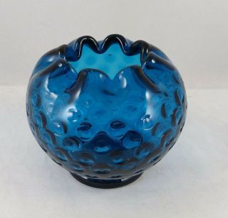 Fenton Jamestown Blue Transparent Tiny Polka Dot Optic 3½ " Rose Bowl 2424 Jt