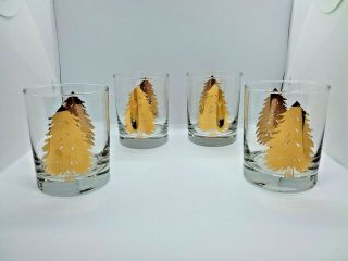 Set Of 4 Vintage Georges Briard Gold Christmas Tree Rock Glasses - Guc Lovely