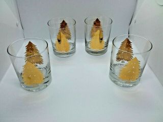 Set of 4 Vintage Georges Briard Gold Christmas Tree Rock Glasses - GUC Lovely 2