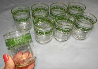 Set Of 8 Vtg Corelle Spring Blossom Crazy Daisy Green 6 Ounce Juice Glasses
