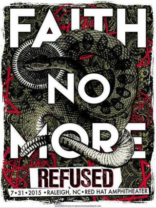 Faith No More / Refused Raleigh 2015 Silkscreened Poster By Jared Connor