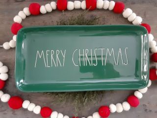 Rae Dunn Green Merry Christmas Platter 2019