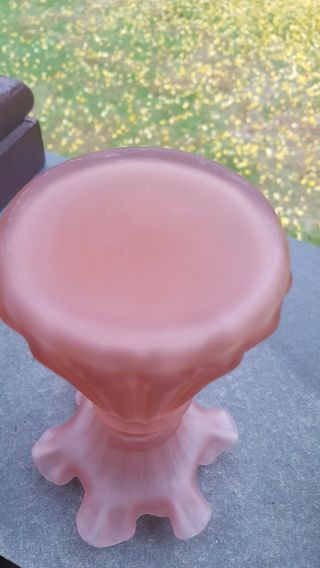 2 pc Fenton Art Glass Pink Satin Wheat Vase & beaded melon blue rosebowl 5