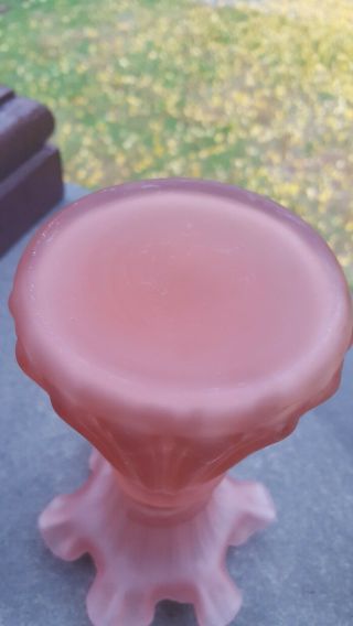 2 pc Fenton Art Glass Pink Satin Wheat Vase & beaded melon blue rosebowl 6