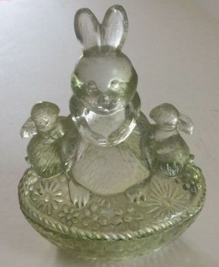 Rare Early American Pressed Glass Bunny Rabbits On Nest Candy