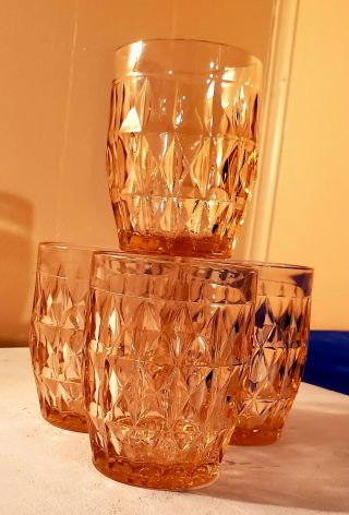 4 Vintage Jeannette Pink Depression Glass Windsor Diamond Tumbler