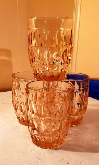 4 Vintage Jeannette Pink Depression Glass Windsor Diamond Tumbler 2