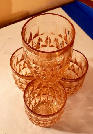 4 Vintage Jeannette Pink Depression Glass Windsor Diamond Tumbler 3
