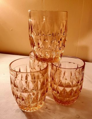 4 Vintage Jeannette Pink Depression Glass Windsor Diamond Tumbler 4