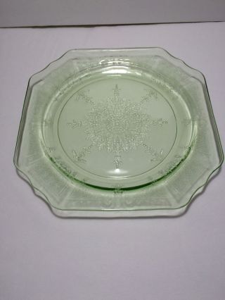 Green Depression Glass Squared Plate 8 1/2 "