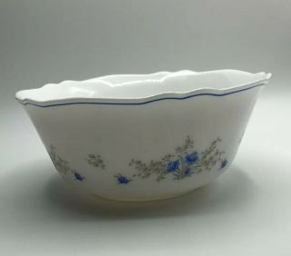 Arcopal France Romantique Serving Bowl 7.  25” White Milk Glass Blue Floral