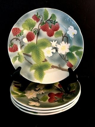Vintage St Clement France Majolica Fruit Plate Raspberry Design (set Of 4)