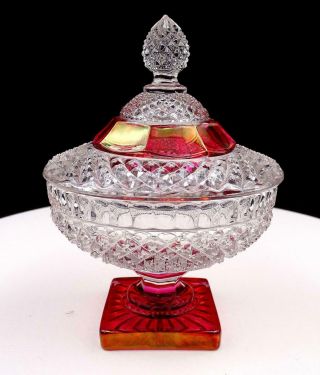 Westmoreland Ruby Stained English Hobnail Footed Lidded 6 " Candy Dish 1889 - 1924