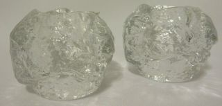 Set Of 2 Kosta Boda Crystal Snowball Candle Holders Tea Light Votive