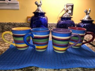 Set Of 4 Tabletops Unlimited Barcelona Stripe Coffee/tea Mugs