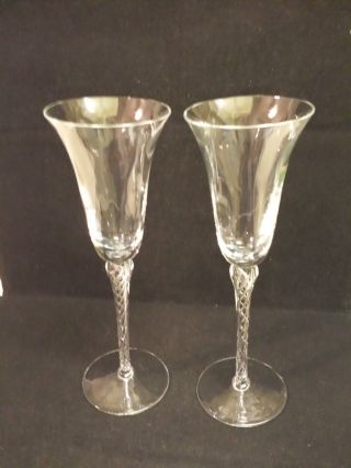 Two [2] Princess House Crystal Air Twist Stem 6204 10 " Champagne Flutes