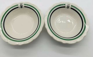 2 Vintage Syracuse Restaurant Ware China Soup Bowl Green Black Striped With Owl