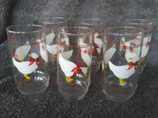 Vintage Set Of 6 Libbey Christmas Goose Drinking Glasses