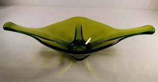 Mid - Century Modern Viking Glass Avocado Green Epic Stretch Console Bowl 18 Inch