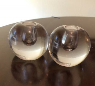 Orrefors Crystal Vintage Round/ball Candleholders Sweden Taper Signed Set Of Two