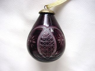 Bohemian Czech Purple Plum Cut To Clear Glass Crystal Hanging Ornament