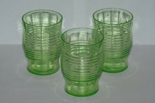 Depression Green Glasses Set Of 3 Ring Design 3 3/4 " Tall