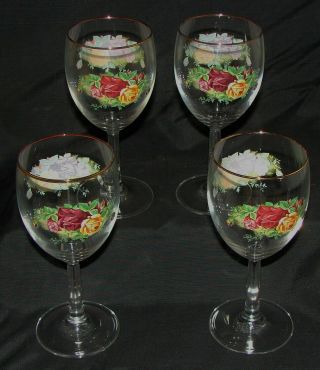 Set Of 4 Royal Albert Old Country Roses 12 Oz Glass Water Wine Goblets England