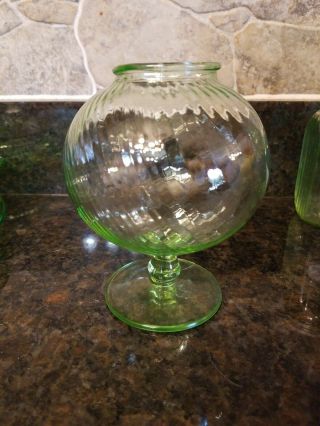 Vintage Uranium Glass Round Globe Vase Pedestal Bowl Dish