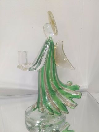 Vintage Murano Art Glass Angel Green Gold Flake Candle Holder