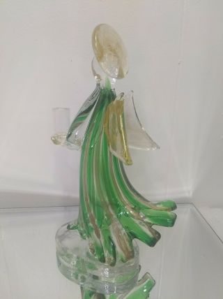 Vintage Murano Art Glass Angel Green Gold Flake Candle Holder 3