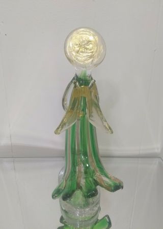 Vintage Murano Art Glass Angel Green Gold Flake Candle Holder 4