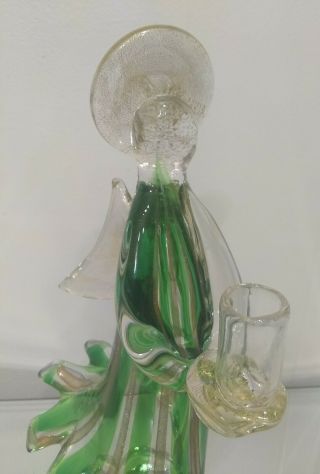 Vintage Murano Art Glass Angel Green Gold Flake Candle Holder 7