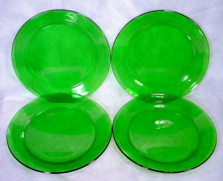 4 Vintage Green Glass 10 " Dinner Plates Forest Emerald Plain Unmarked Dish Set