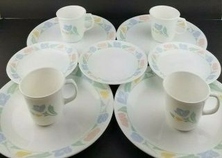 Vintage Corelle Friendship Dishes - 4 Dinner Plates,  3 Dessert Plates,  4 Mugs