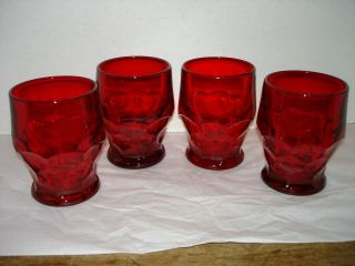 Set Of 4 Vintage Ruby Red Georgian Honeycomb Drink Glasses 8oz.