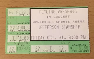 1975 Jefferson Starship Denver Concert Ticket Stub Red Octopus Grace Slick 12