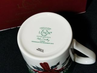 LENOX MUGS WINTER GREETINGS GREEN WITH RED CARDINALS CHRISTMAS Set of 4pc 6