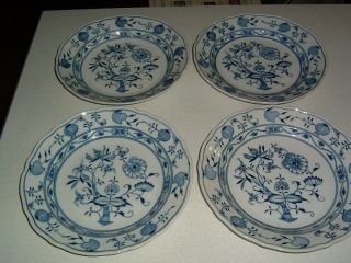 4 Vintage Meissen Blue Onion Deep Plates Or Low Bowls Circle Mark 10 In.