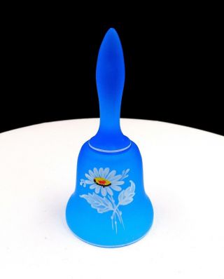 Fenton Art Glass Blue Satin Finish White Enamel Daisy 5 " Bell