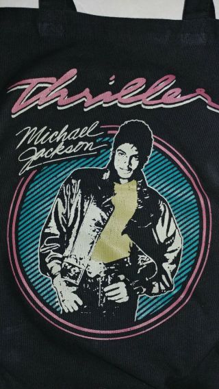 Vintage 1982 Michael Jackson Thriller Black Canvas Tote Purse Book Bag School Mj
