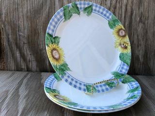Corelle Dishes Sunsations Sunflower Blue Plaid Large Dinner Plates Set Of 3