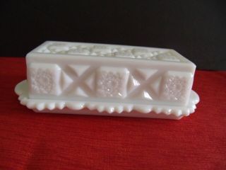 Vintage Westmoreland Milk White Glass Old Quilt Covered Butter Dish