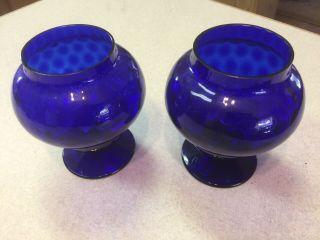 Pair Vintage Empoli Brandy Snifter Bowl Vase Rare Cobalt Blue Glass Footed