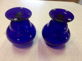 PAIR Vintage Empoli Brandy Snifter Bowl Vase Rare Cobalt Blue Glass Footed 2