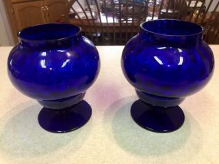 PAIR Vintage Empoli Brandy Snifter Bowl Vase Rare Cobalt Blue Glass Footed 3