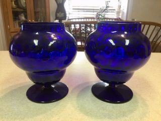 PAIR Vintage Empoli Brandy Snifter Bowl Vase Rare Cobalt Blue Glass Footed 4