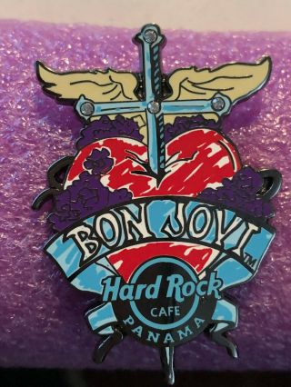 Hard Rock Cafe Panama Closed Bon Jovi Winged Dagger Thru The Heart Sig Pin Le